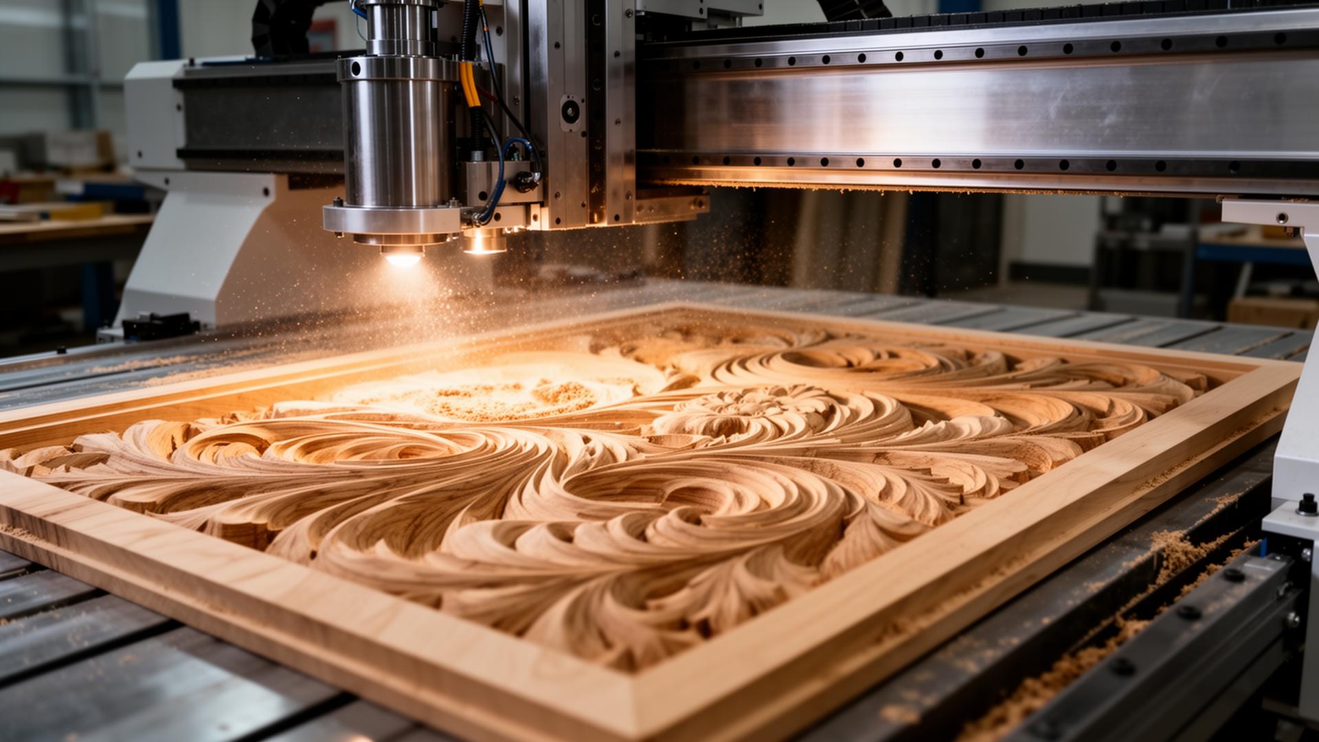 CNC Router carving intricate wood panel